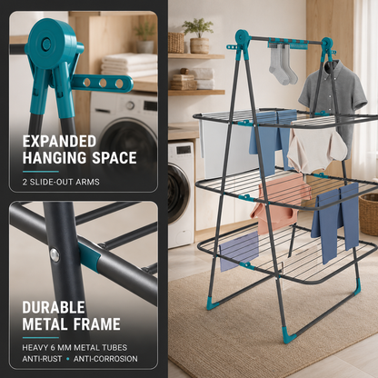 3-Tier Foldable Clothes Drying Rack with Adjustable Hanging Arms