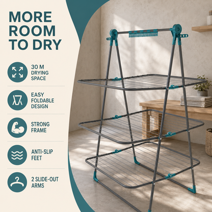 3-Tier Foldable Clothes Drying Rack with Adjustable Hanging Arms