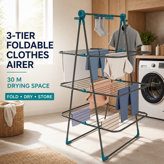 3-Tier Foldable Clothes Drying Rack with Adjustable Hanging Arms