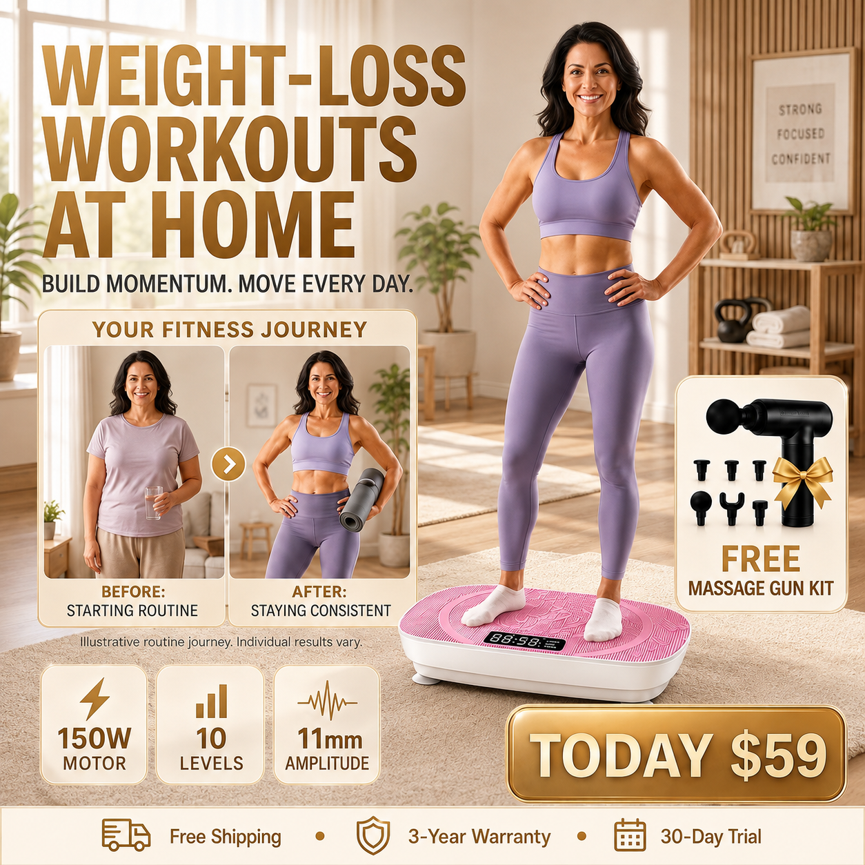 Aveline  ™ Whole-Body Vibration Plate – Support Weight-Loss Workouts & Leg Toning